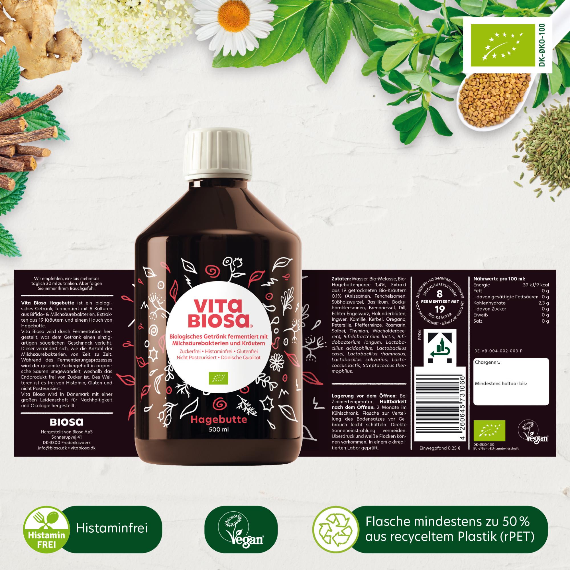 Vita Biosa Hagebutte Kräuter Zuckerfrei GLutenfrei Laktosefrei Vegan Histaminfrei Alkoholfrei